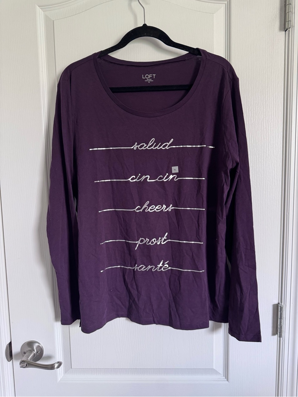 LOFT Plum Long Sleeve Graphic Tee with Multilingual Slogan